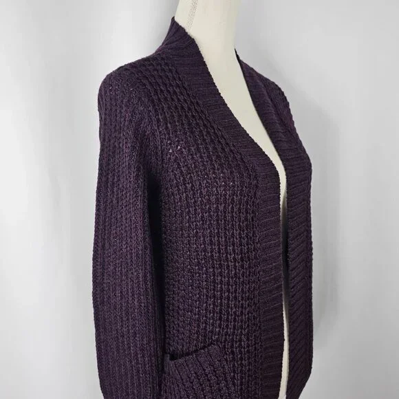 RD Style Women's Purple Open Knit Long Sleeve Cardigan With Pockets Size XSP - Picture 7 of 15
